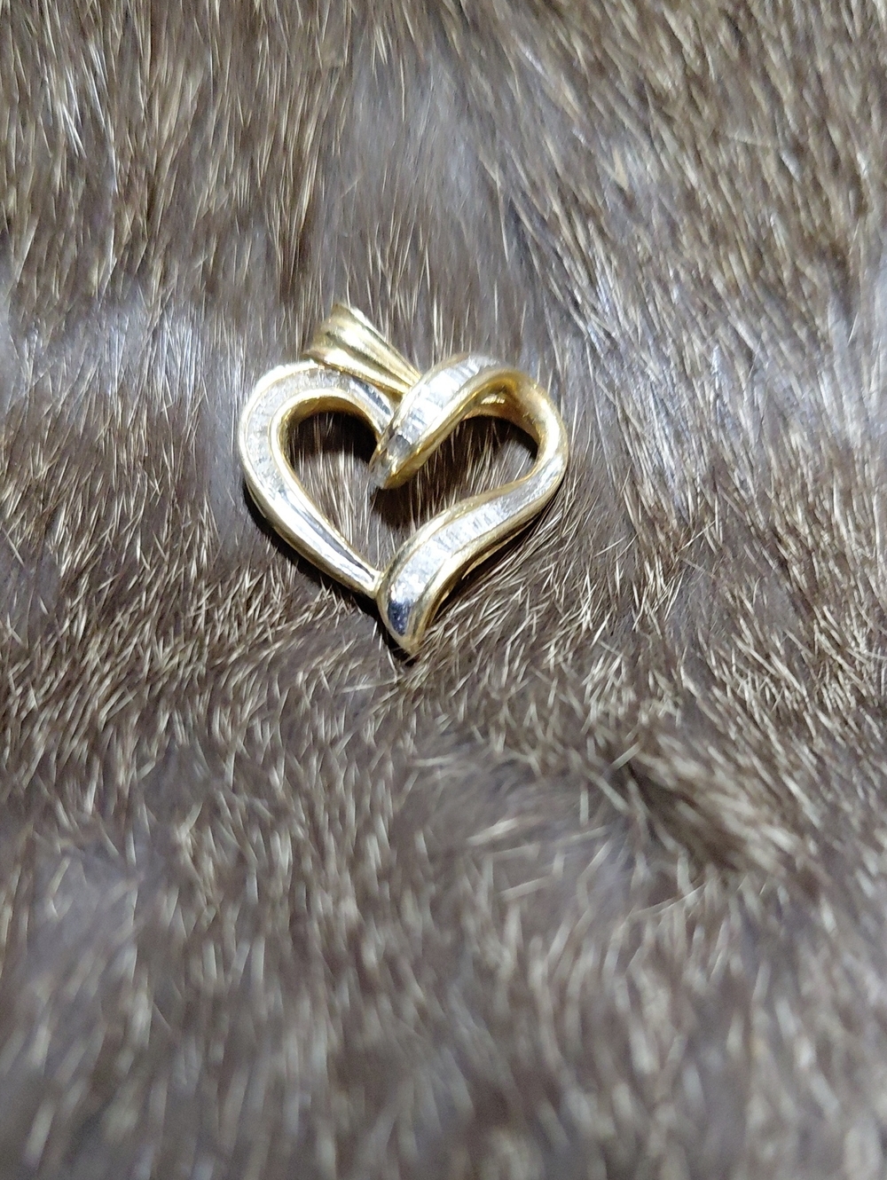 Vintage Gold And Diamond Baguette Heart Pendant Necklace Charm